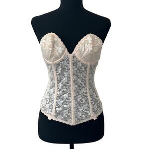 Vintage JCPenney Lace Bustier Corset Top Carnival 34B Ivory Nude 90s Lingerie